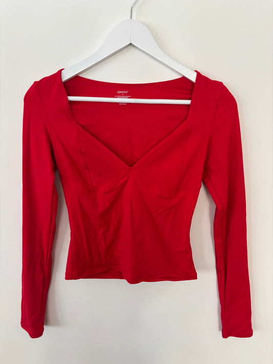 Qinsen Red Corset Double Lined Long Sleeve Top | Sz Small (F105LP2)