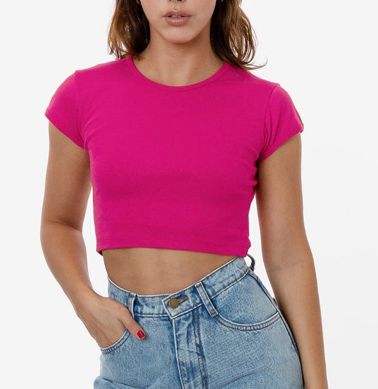 Sunday Best Ribbed Baby Tee in Hot Pink | Sz Small (M106W8)