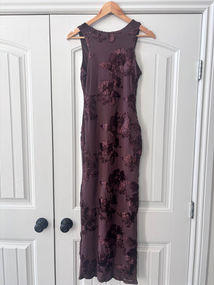 Brown Floral Applique Maxi Dress | Sz Small (approx)