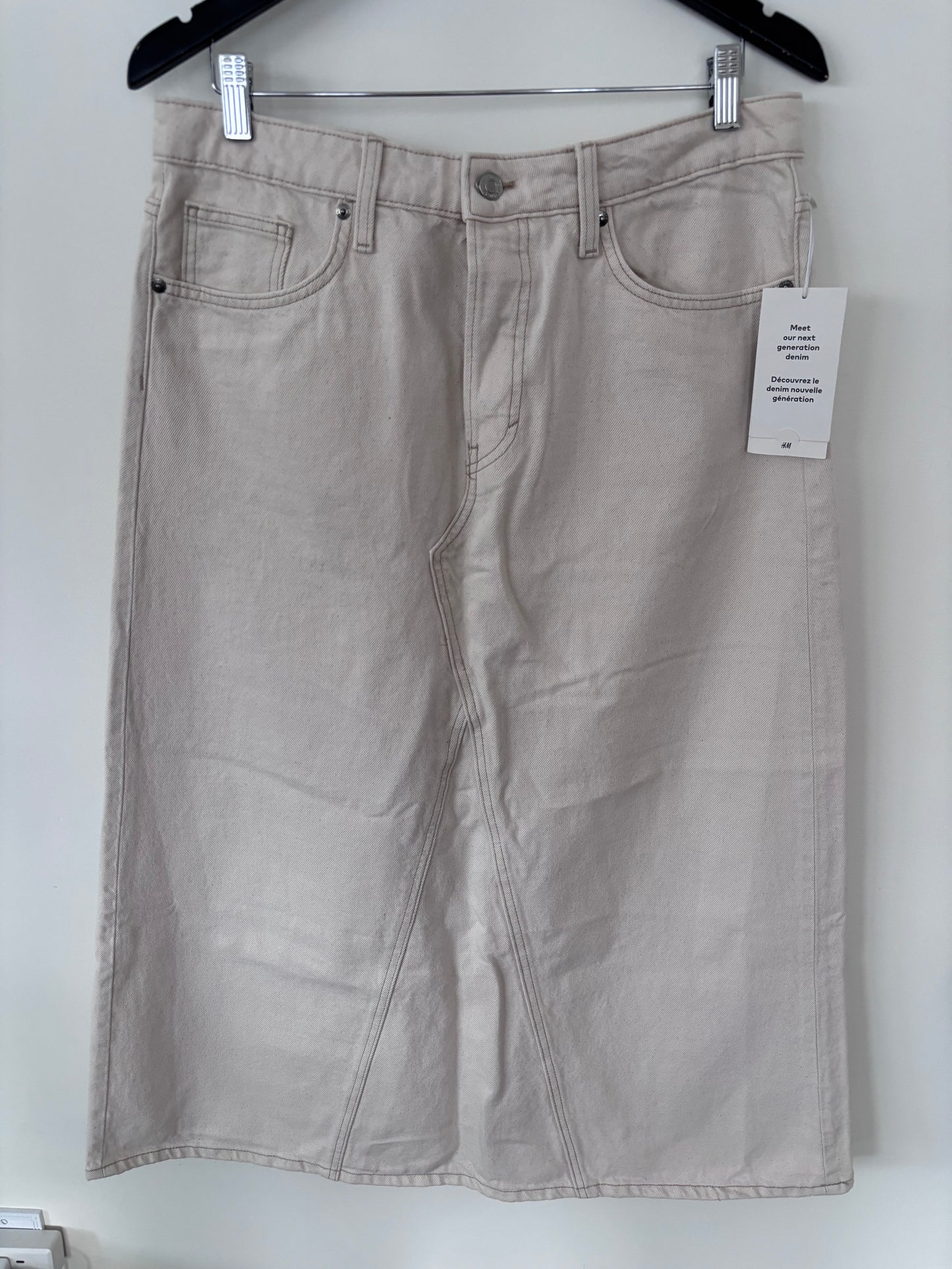 H&M Midi Ecru Denim Skirt NWT | Sz Large (may fit an XL) (F84N19)