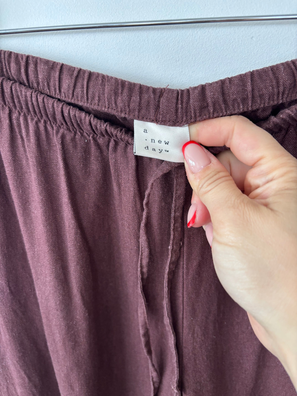 A New Day Linen Blend Brown Drawstring Pants | Sz XS (oversized)
