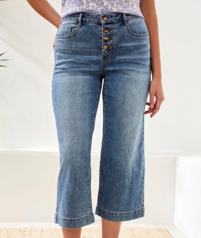 Tribal Audrey Button Fly Wide Leg Crop Jeans | Sz 14 (M61N19)