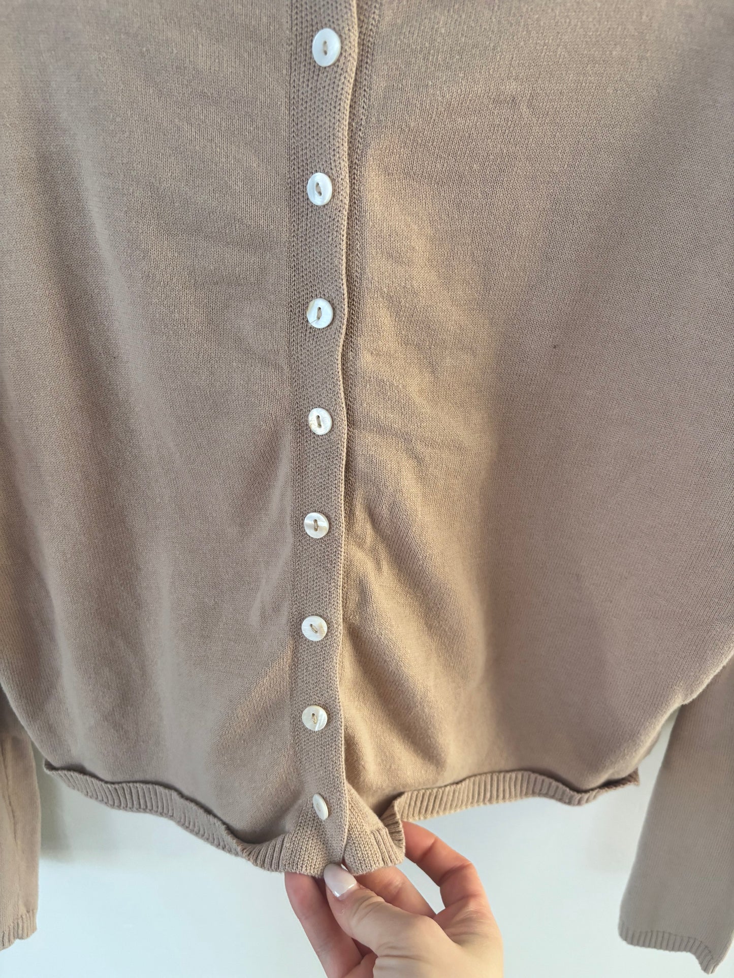 Things Between Beige Cotton Rolled Neck Cardigan | Sz Medium