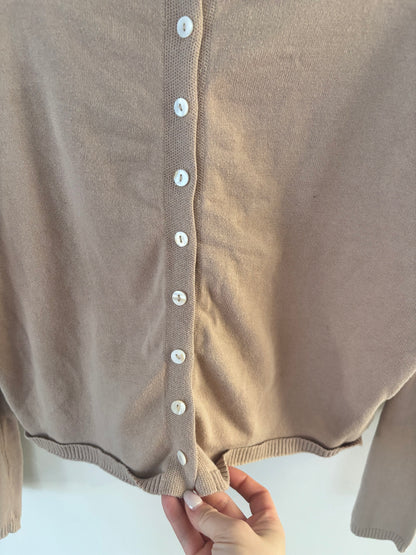 Things Between Beige Cotton Rolled Neck Cardigan | Sz Medium