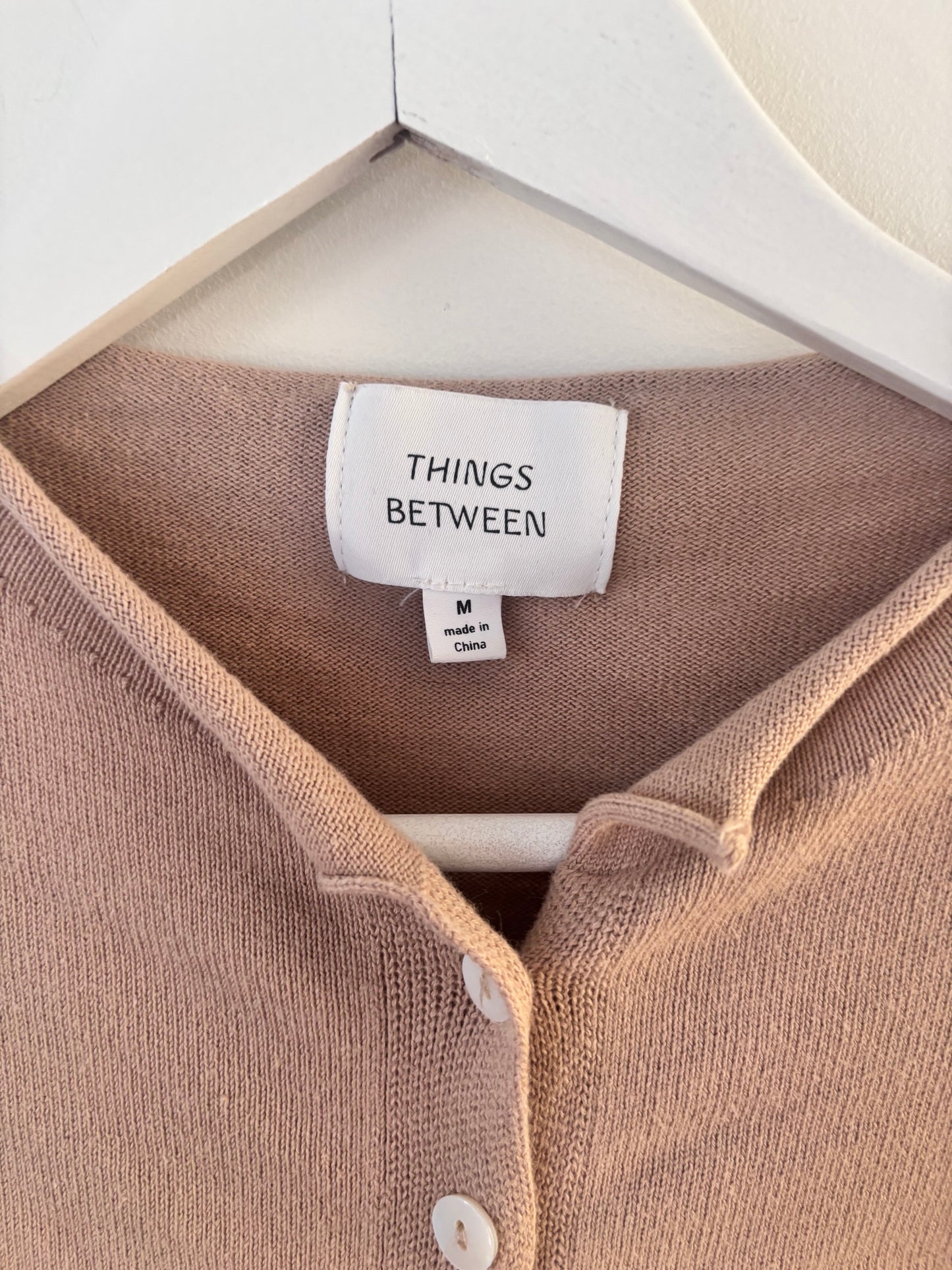 Things Between Beige Cotton Rolled Neck Cardigan | Sz Medium