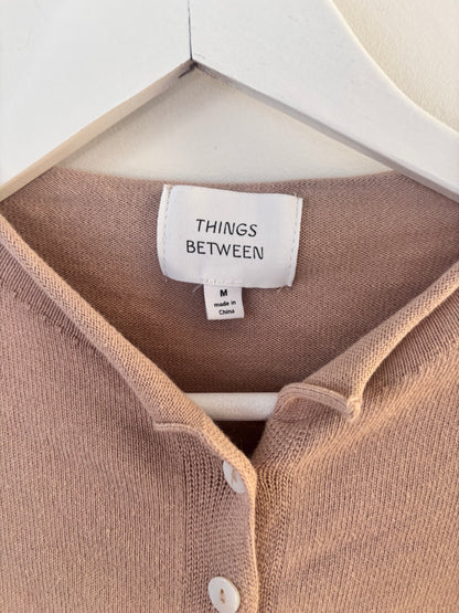 Things Between Beige Cotton Rolled Neck Cardigan | Sz Medium