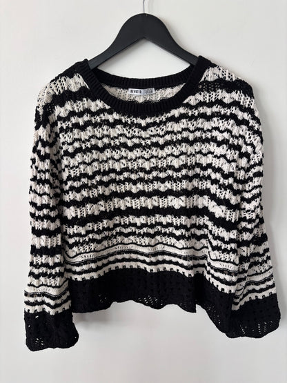 Devoted Black/White Striped Crochet Sweater| Sz XL