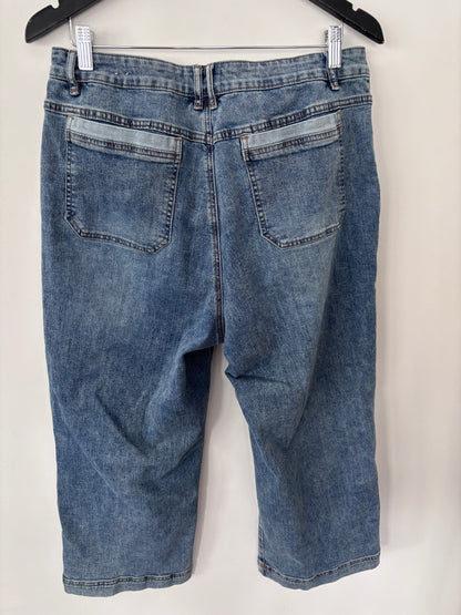 Tribal Audrey Button Fly Wide Leg Crop Jeans | Sz 14 (M61N19)