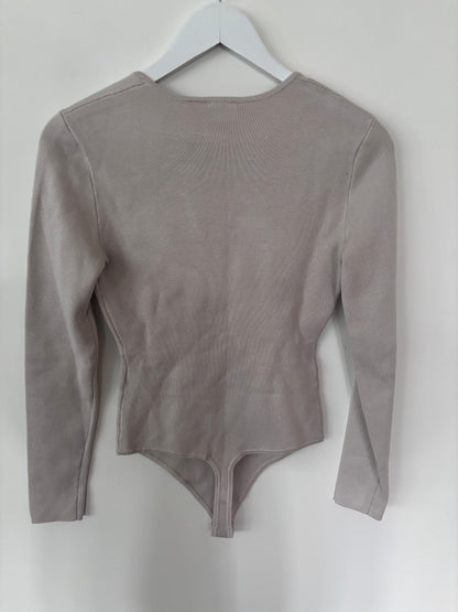 A&F Knit Long Sleeve Beige Bodysuit | Sz Small