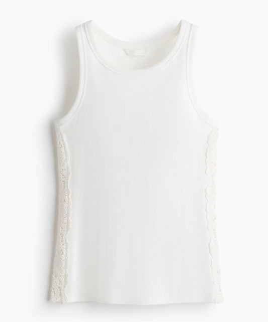 H&M Lace White Ribbed Tank Top NWT | Sz XL