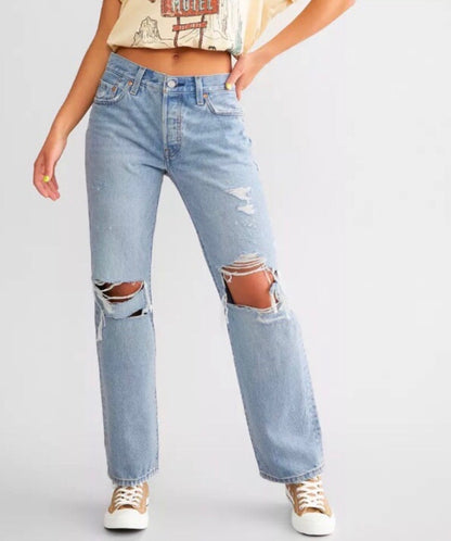 Levi's 501 90s Light Wash Distressed Denim | Sz 27 (loose fit)