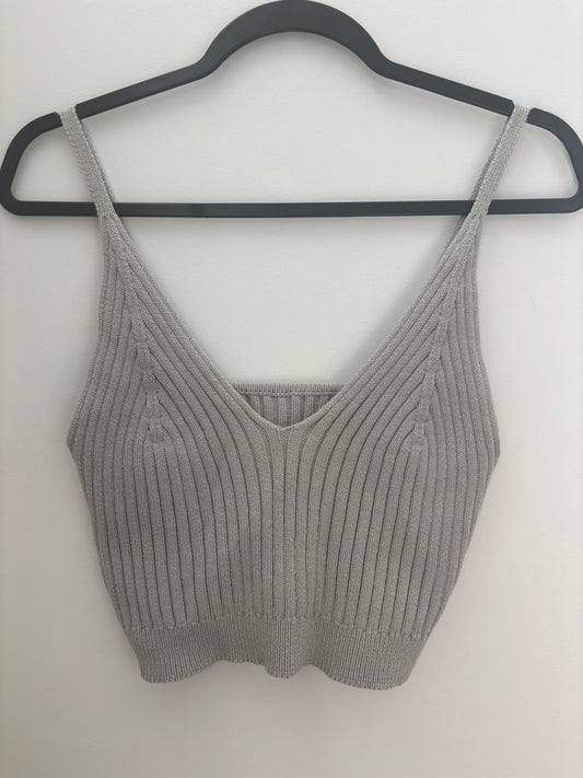 Knitted Cami Top in Grey/Green | Large