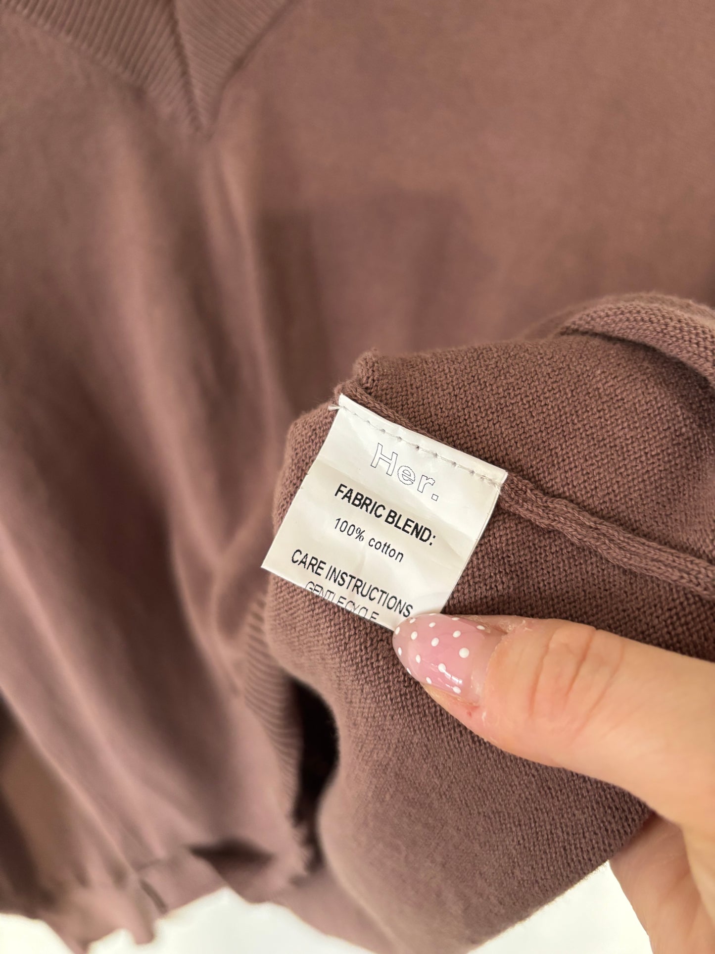 Her. V Neck Brown Cotton Sweater | Medium (D107C1)