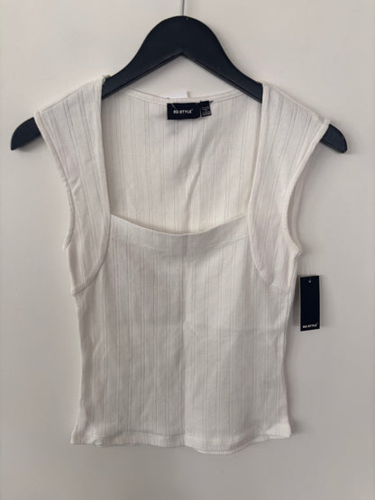 RD Style Pointelle Squareneck Top in White | Sz XS