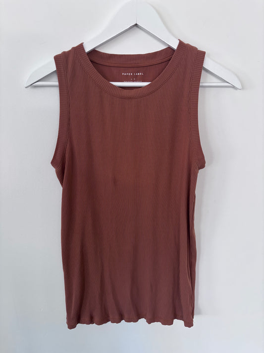 Paper Label Ribbed Brown Tank | Sz Large