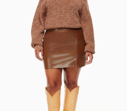 Wilfred Dark Brown Patio Faux Leather Skirt | Sz 4