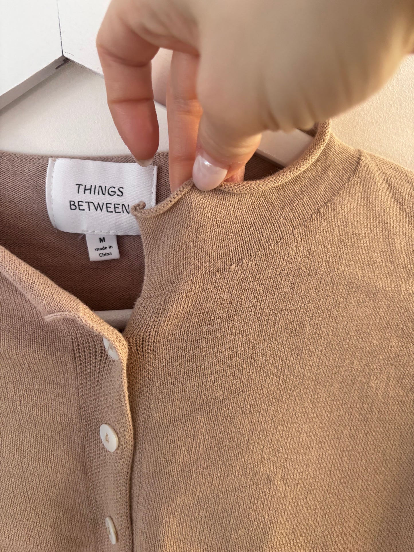 Things Between Beige Cotton Rolled Neck Cardigan | Sz Medium