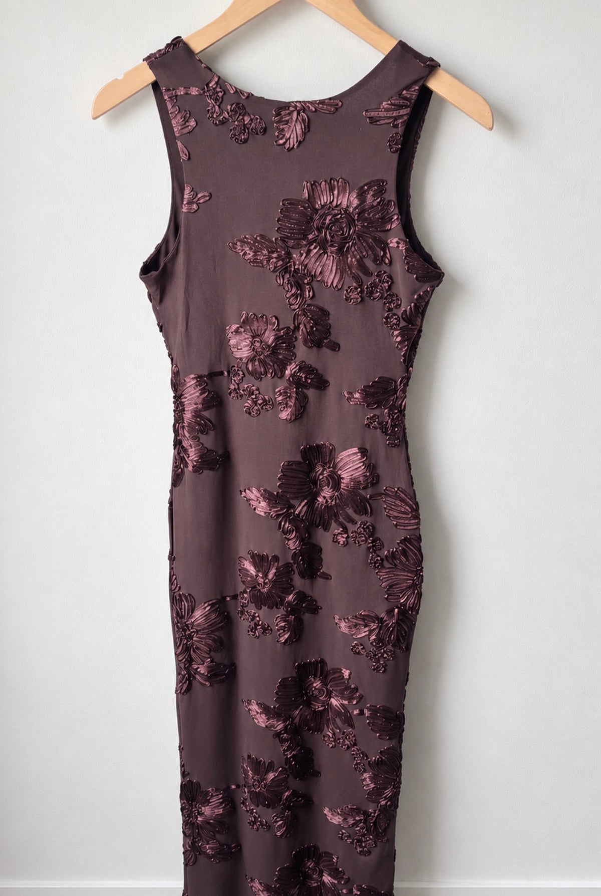 Brown Floral Applique Maxi Dress | Sz Small (approx)