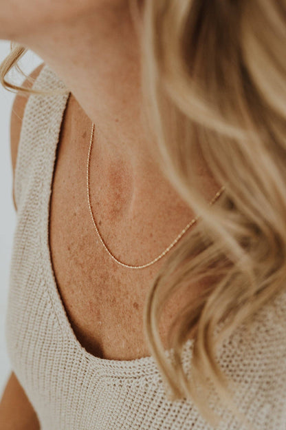 Beaded Ball Bar Necklace 18k Gold Filled Minimal Chain: 16