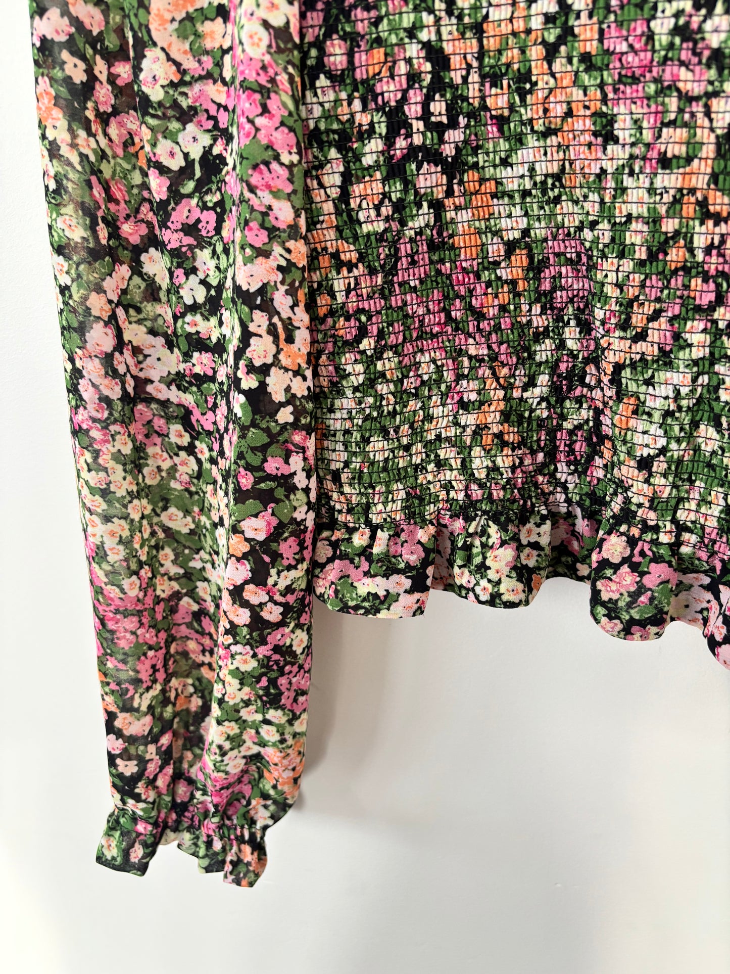 Dex Smock Floral Top Ruffle Hem | Sz Medium (A61T2)