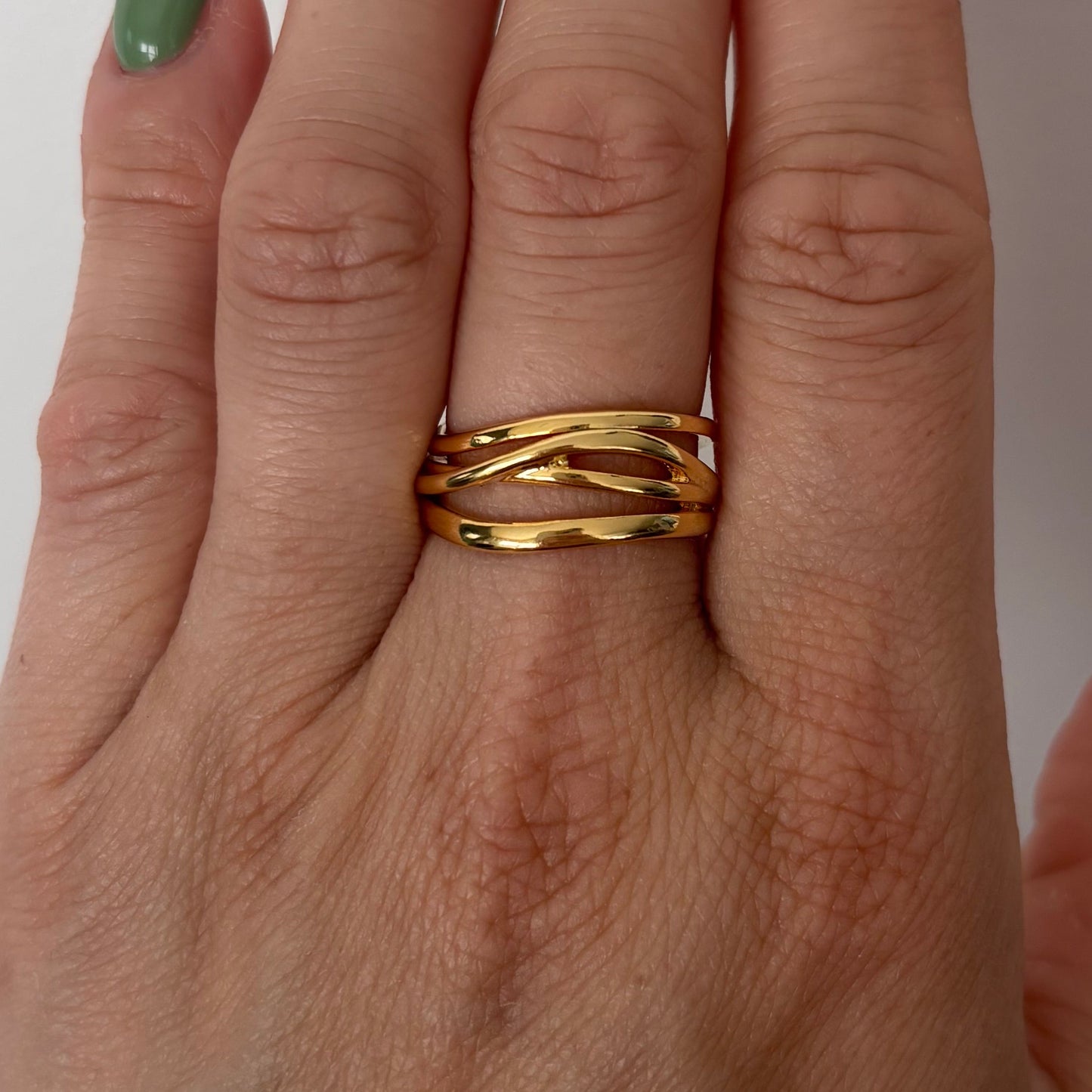 Gold Finish Adjustable Crossover Ring (New)
