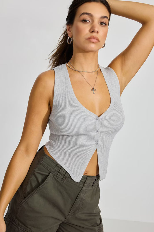 Garage NWT Ribbed Grey Knit Vest | Sz Large