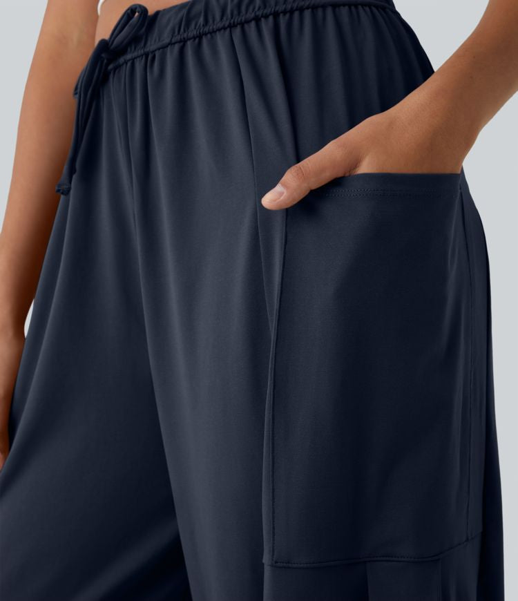 Halara Mid Rise Elastic Waistband Drawstring Pocket Wide Leg Pants | Sz Medium (CS42C1)