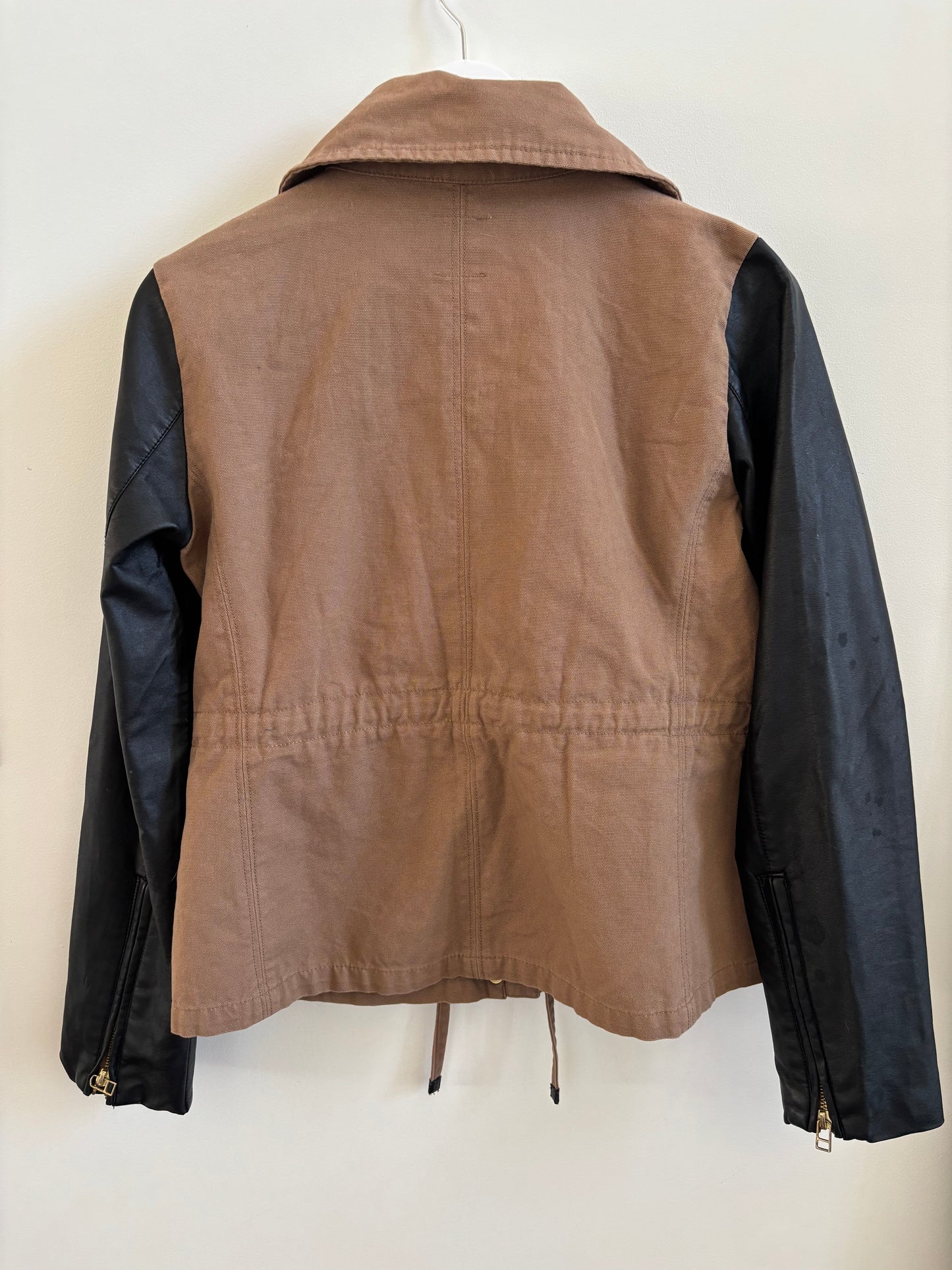 Ashley K High Collar Jacket with Faux Leather Panels | Medium  (O77LP)