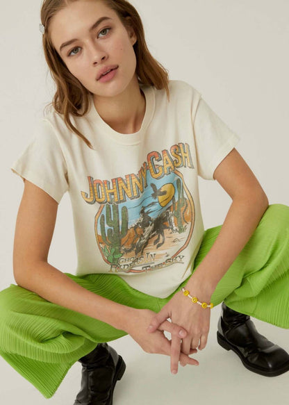 Johnny Cash Daydreamer Riders into Sky Reverse Girlfriend Tee (flaw) | Sz Small