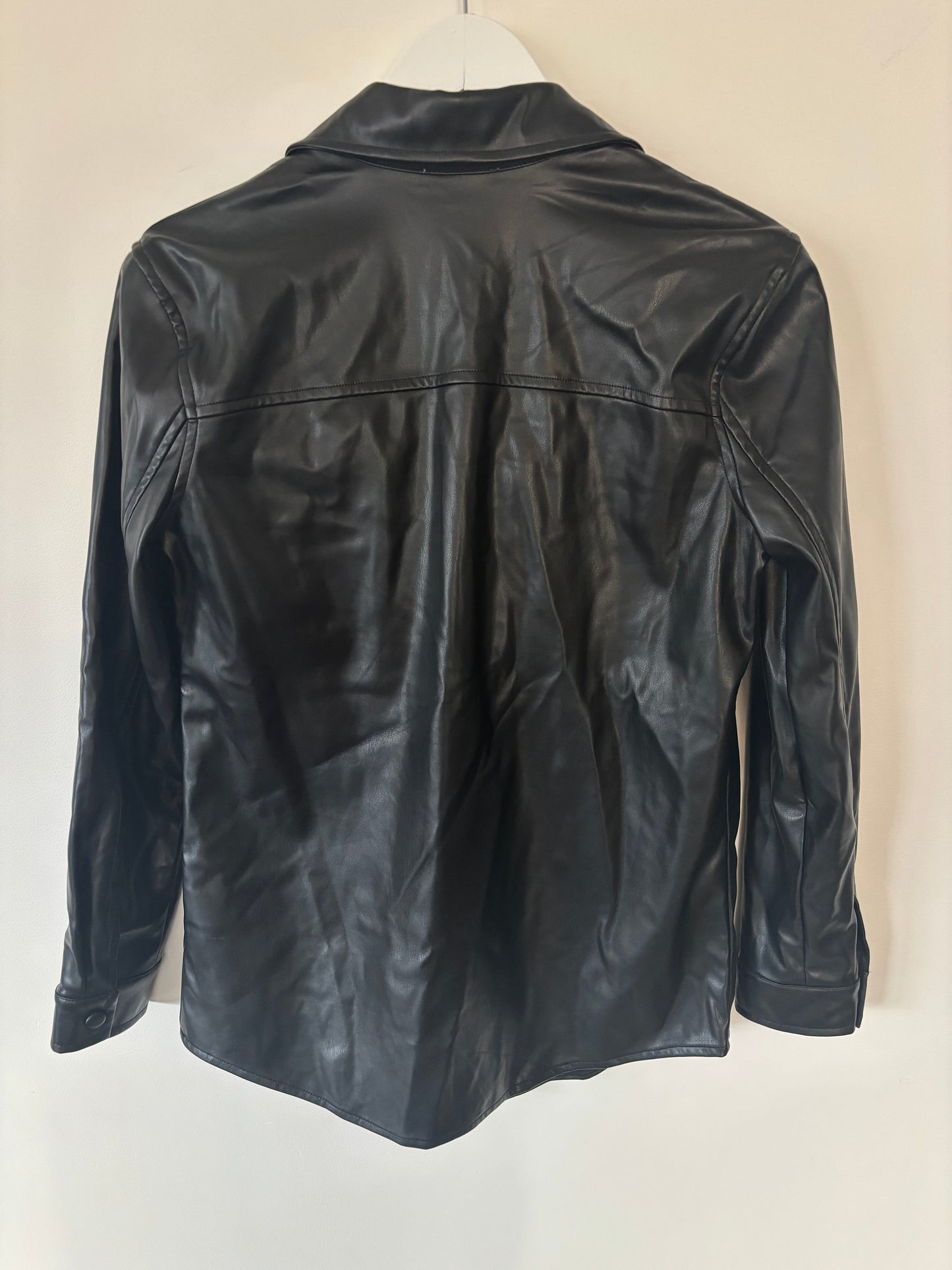 Dex Faux Leather Black Snap Up Collared Shirt | XS (N216K6)