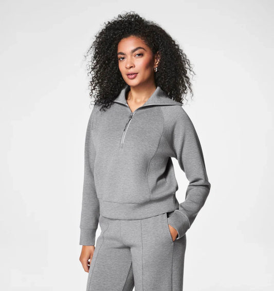 Spanx AirEssentials Half Zip Sweater in Grey Heather | Sz Large (F43A1)