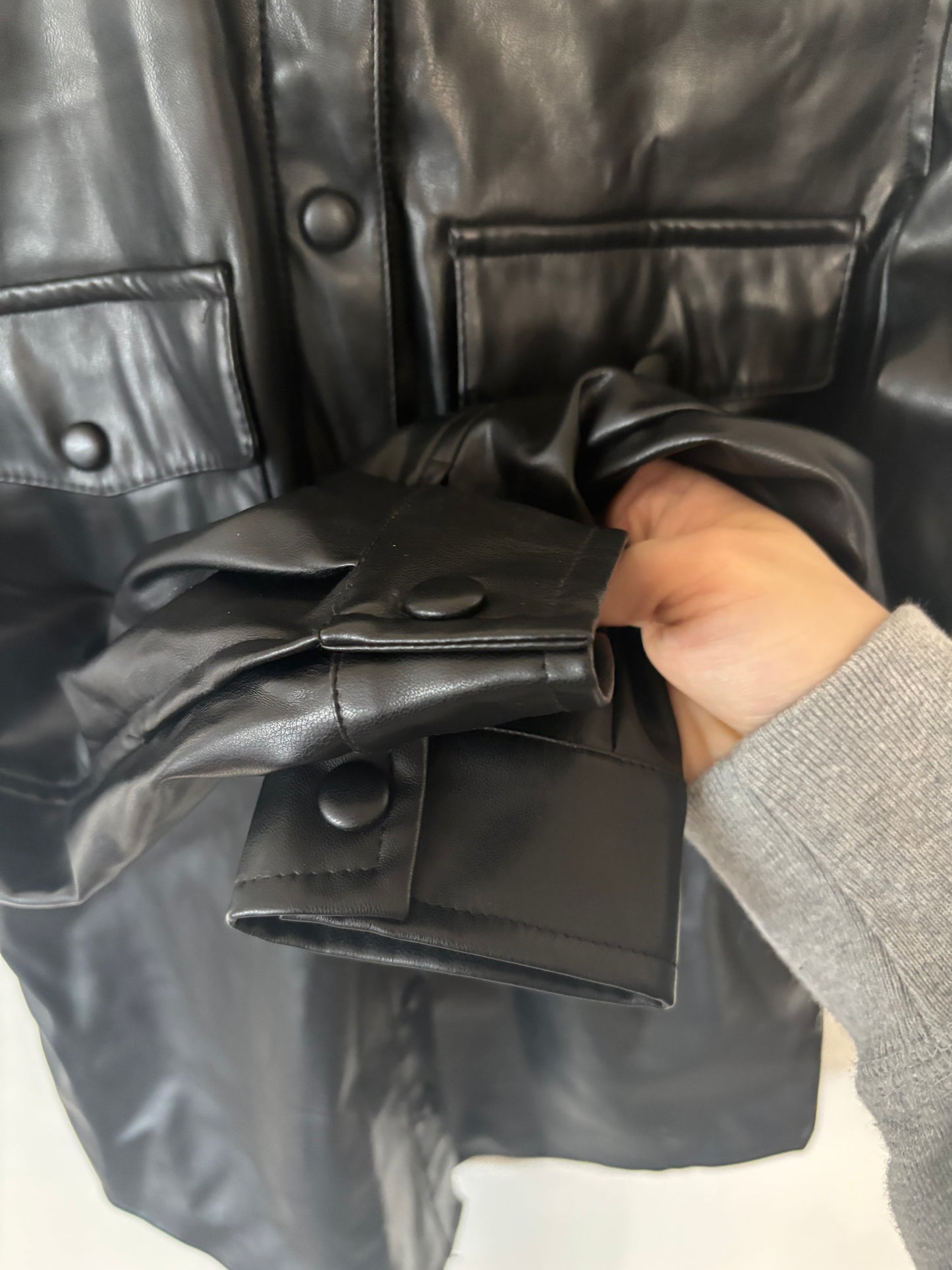 Dex Faux Leather Black Snap Up Collared Shirt | XS (N216K6)