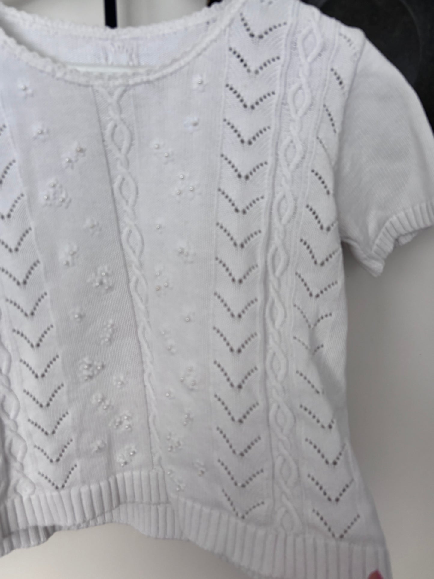 * CS White Crewneck Knit Short Sleeve Sweater | Sz Medium (M68C1)