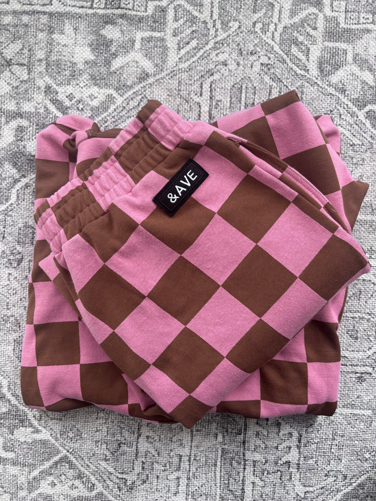 Ampersand Ave Check Sweatsuit Set (Pink & Brown*) | Sz XS/S