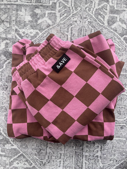 Ampersand Ave Check Sweatsuit Set (Pink & Brown*) | Sz XS/S
