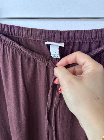 A New Day Linen Blend Brown Drawstring Pants | Sz XS (oversized)