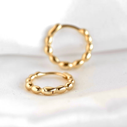BEJ Beaded Huggie Earrings in Yellow Gold (12 mm)