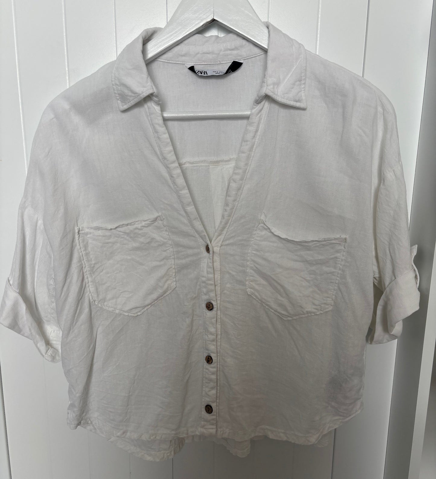 Zara Linen Blend Button Down T Shirt (Tough Love) | Small (oversized)