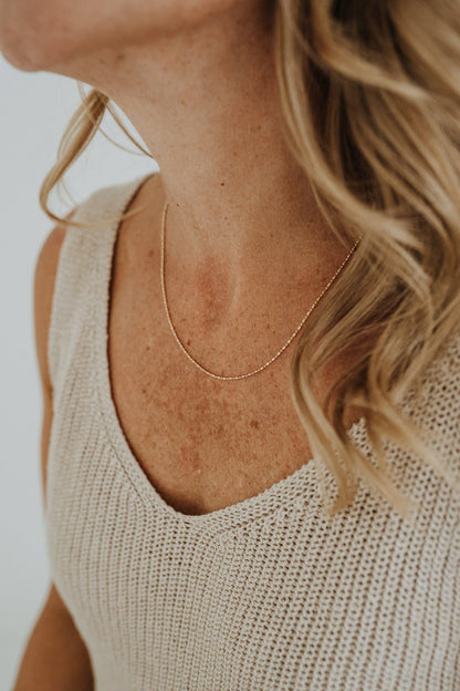 Beaded Ball Bar Necklace 18k Gold Filled Minimal Chain: 16