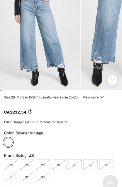 Pistola Loretta Wide Leg 27" Jeans | Sz 28 (or 27/28)