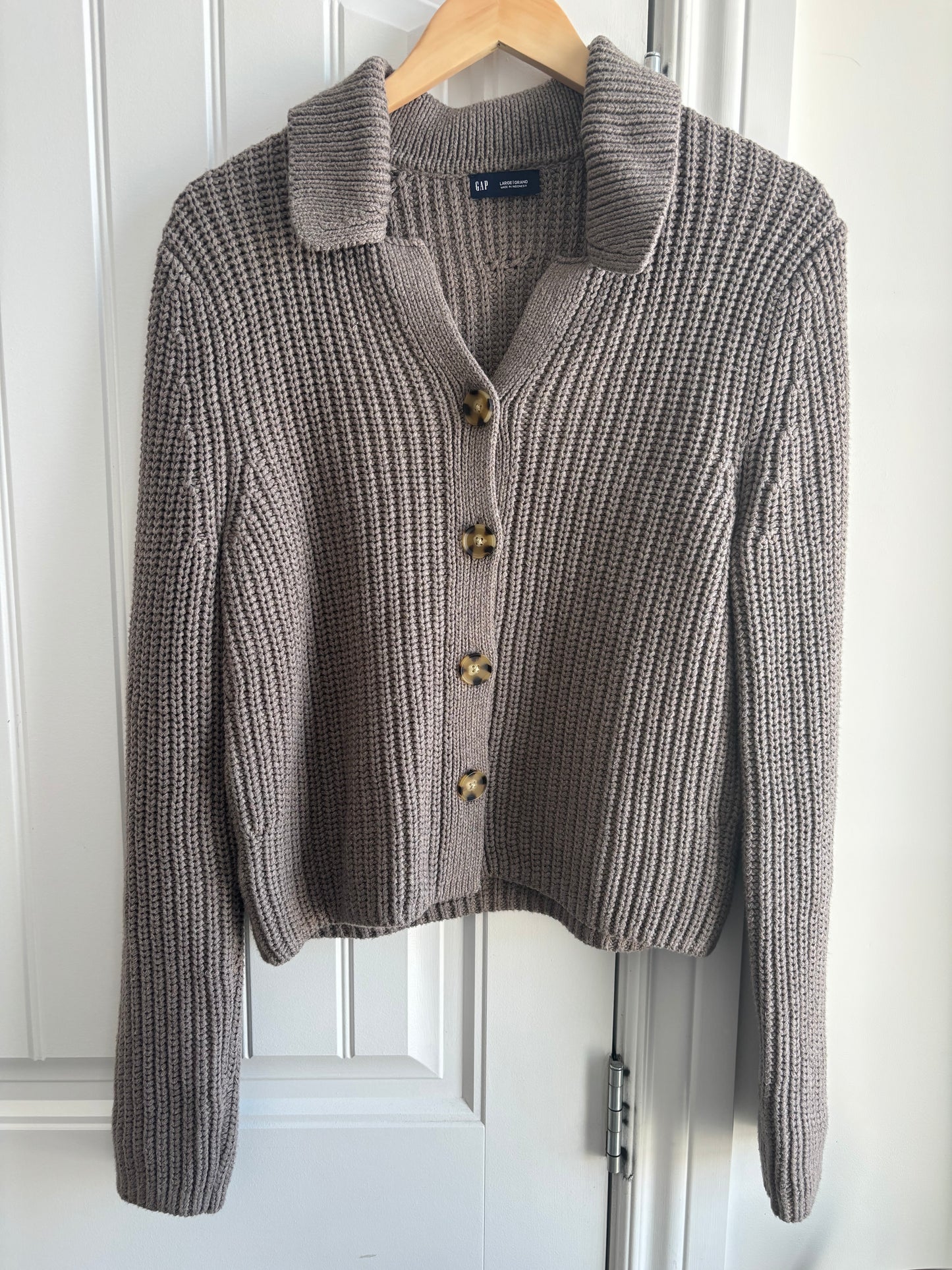 Gap Collared Heavy Knit Cardigan in Toasted Almond Brown | Sz Large