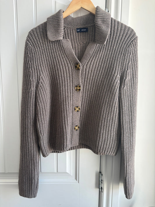 Gap Collared Heavy Knit Cardigan in Toasted Almond Brown | Sz Large