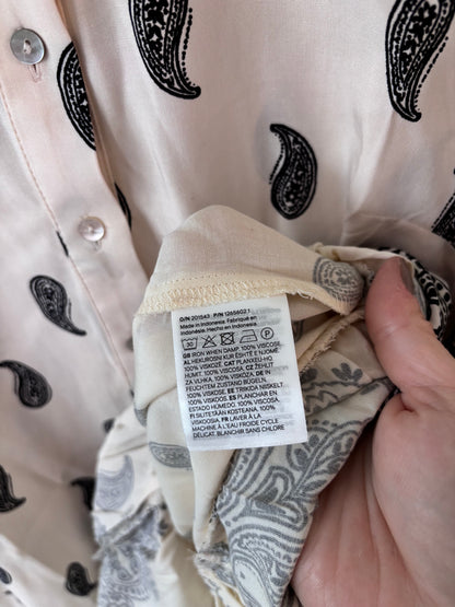 H&M Patterned Viscose Dress Cream/Black | Sz Large