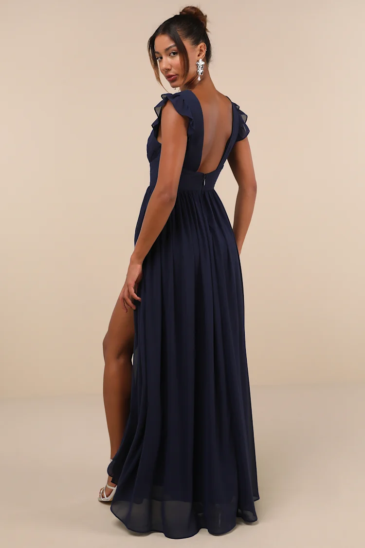 Lulu's Navy Pleated Backless Surplice Maxi Dress| Sz Small
