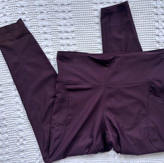 Old Navy Dark Purple/Red Ribbed Leggings | Sz Large (M34W3)