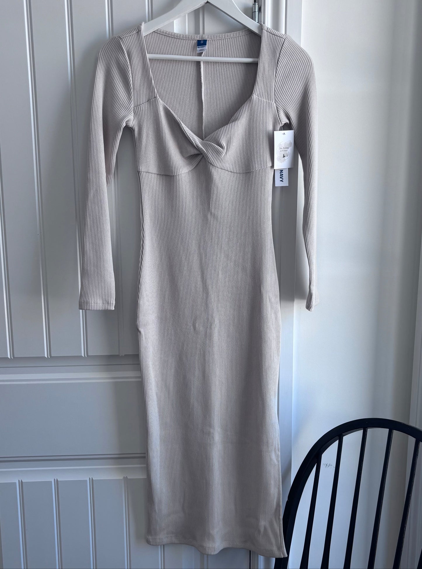 Old Navy NWT Twist-Front Rib-Knit Midi Dress in Cream | Sz XS (CS25W8)