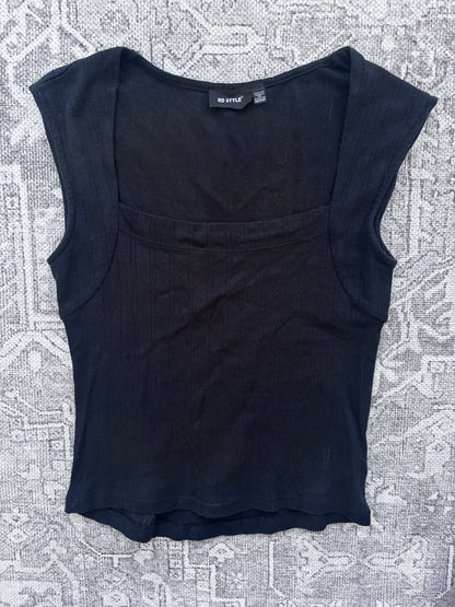 RD Style Pointelle Squareneck Top in Black | Sz XS (fits like small)