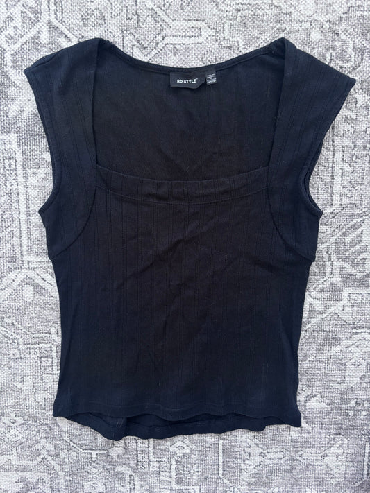 RD Style Pointelle Squareneck Top in Black | Sz XS (fits like small)