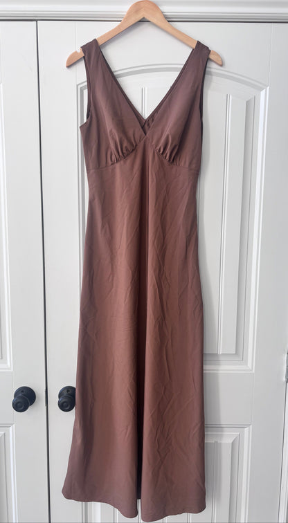 Aralina Silky V-neck Maxi Brown Dress | sz Medium (NWT)