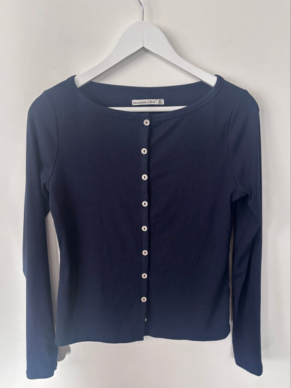 A&F Long-Sleeve Slash Button-Through Top in Navy | Sz Medium